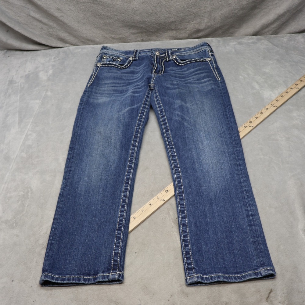 Miss Me Jeans Women 27 Medium Was Denim Boyfriend Capri Whisker Casual 30x27